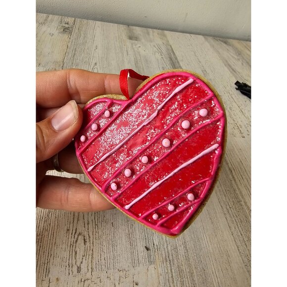 Large heart cookie Valentine's ornament decor glitter sparkle unique vintage - Picture 5 of 7